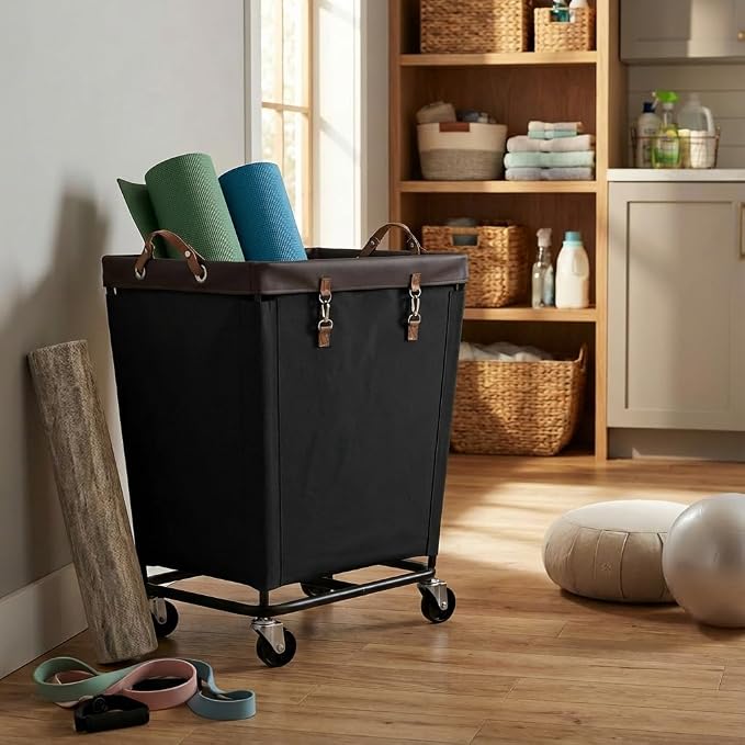 StorageWorks Laundry Basket with Wheels for Clothes, 210L Black Hamper Cart