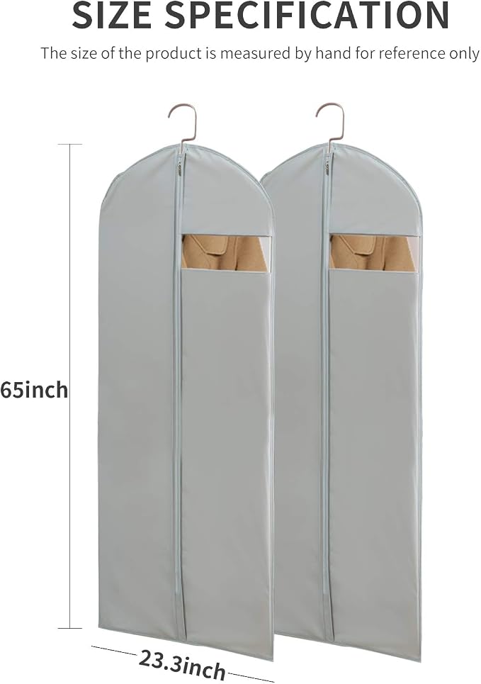 Dress Bags for Gowns Long, 65'' Long Dress Clear Garment Bag(Set of 2, 23.3'' X 65'')