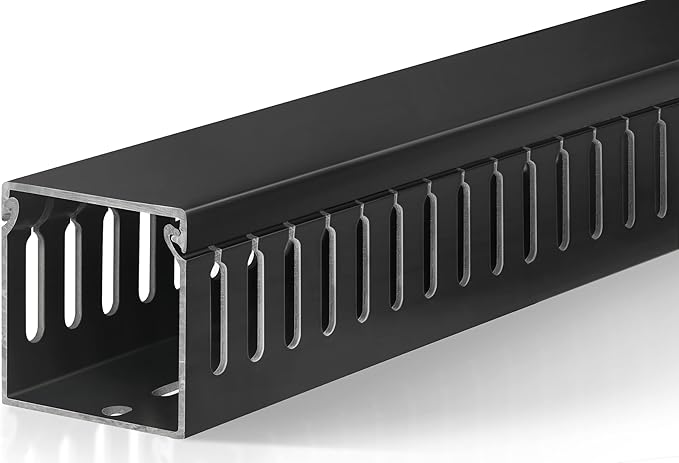 2" H x 2" W Cable Raceway, 99in Under Desk Wire Management Channel, Black | Slotted Wire Duct, 6Pack, 16.5in Each, Heavy-Duty PVC Cable Management for Server Racks, Network Cables & Electrical Cabinets
