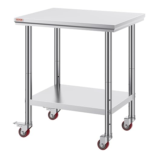 VEVOR Stainless Steel Work Table 30 x 24 x 33 Inch Prep Table with 4 Caster