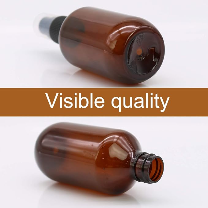 SYNTECSO 24 Pack 2oz Amber Plastic Spray Bottles, Fine Mist Spray Bottles for Essential Oils, Water Spray Bottle for Hair Plant & Cleaning Solution