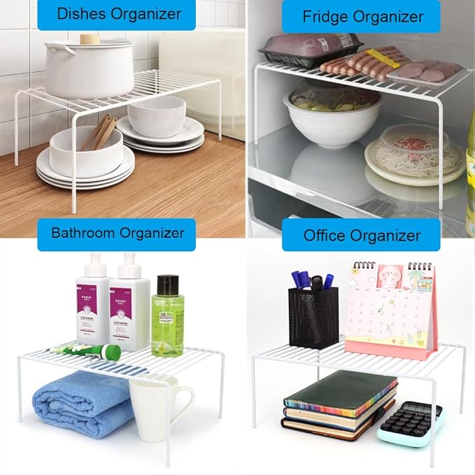 iPEGTOP Set of 6 Large (15.7 x 9.4 Inch) Kitchen Cabinet Organizer Shelf, Wire Freezer Storage Shelves Rack, Rustproof Steel Metal Shelf Riser for Dish Plates Pantry Cupboard Organization, White
