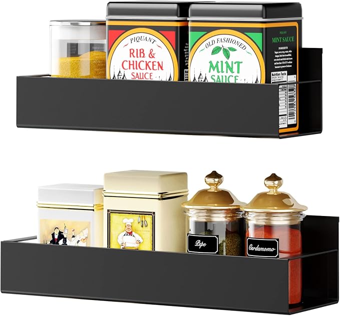 Vetacsion 2 Pack Moveable Fridge Magnetic Spice Racks,Metal Black
