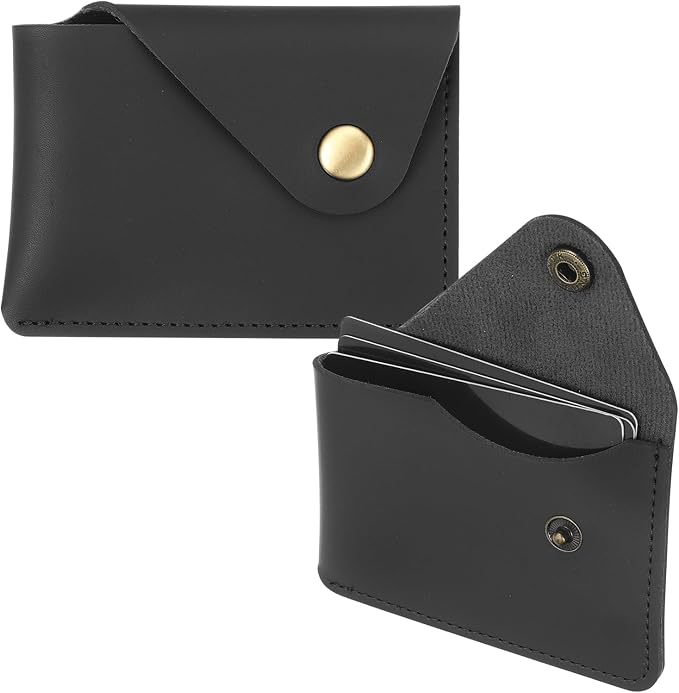 PATIKIL Slim Leather Card Holder with Snap Closure, Leather Front Pocket Wallet Card Case Holder for Cash Coin Men and Women Business Office, Black