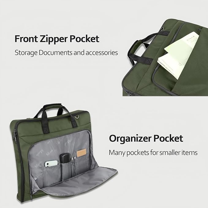 MATEIN Travel Garment Bag, Large Convertible Carry On Suit Bag, Green | Waterproof, 2 in 1 Hanging Luggage, Foldable Suitcase, Adjustable Shoulder Strap, For Business Trips, For Men Women