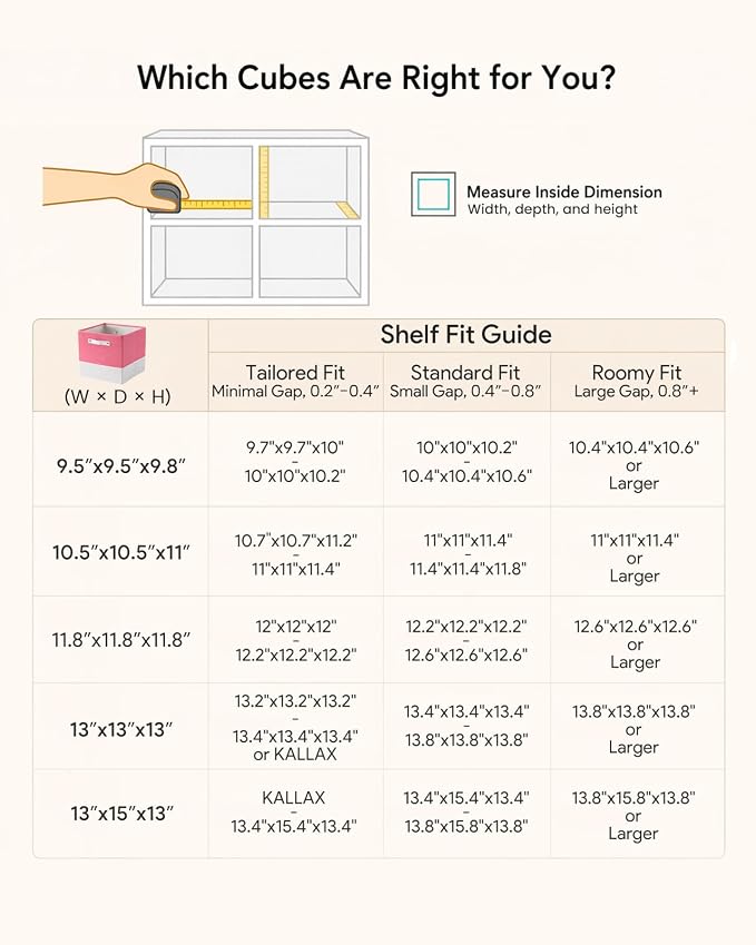 Cube Storage Bins | 13"x15"x13", Macaron & White, 4 Pack | Multi-Size | 2X Thick Support Board | Vegan Leather Handles | 7.7 oz/yd² Fabric | Drawer Insert Basket Fits KALLAX