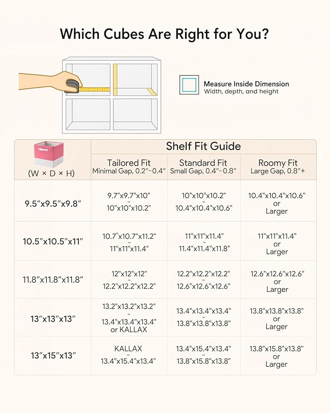 Cube Storage Bins | 9.5"x9.5"x9.8", Macaron & White, 6 Pack | Multi-Size | 2X Thick Support Board | Vegan Leather Handles | 7.7 oz/yd² Fabric | 10"x10" Drawer Insert Basket