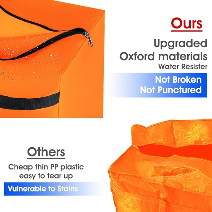 CIVJET 6 Pack Extra Large 90L Heavy Duty Moving Bags with Zippers and Handles - College Packing Bags for Clothes, Storage, Camping Essentials (Orange)