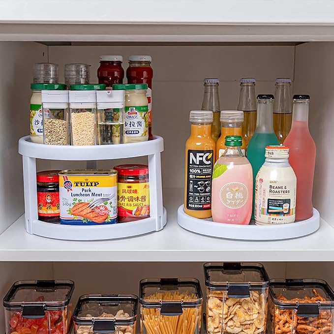 Lawei 2 Pack 2 Tier Lazy Susans Turntable - 10 Inch Pantry Cabinet Lazy Susan Storage Turntable Rotating Spice Rack for Spices, Condiments, Baking