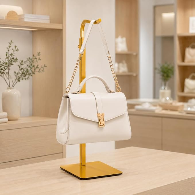 Purse Display Stand, Height-Adjustable Tabletop Handbag Holder, Multi-Use Display Rack and Banner Stand for Happy Birthday Banners, Lanterns and Wreaths, for Home, Retail and Party Use, Gold