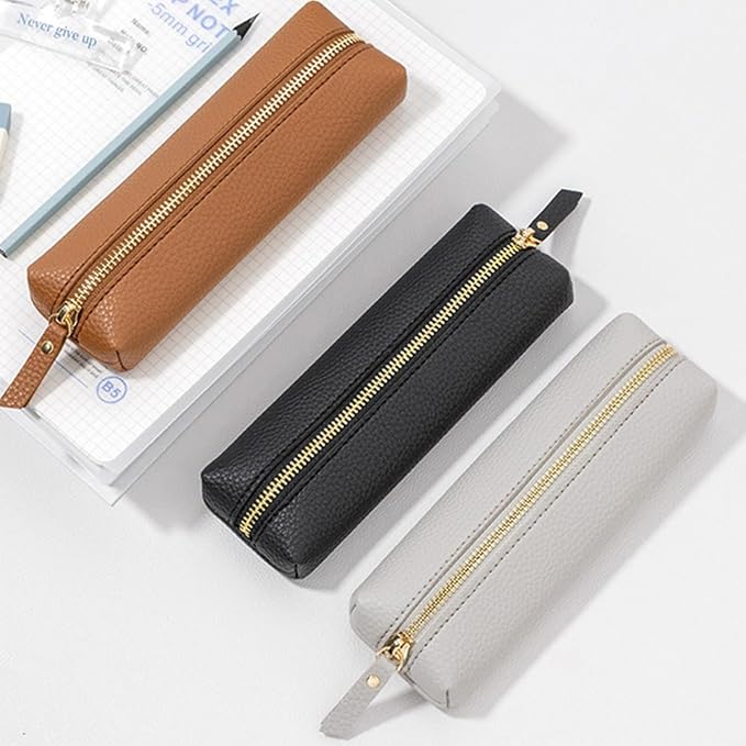 PU Pencil Pen Case Portable Stationery Bag Big Capacity Pencil Pouch Cosmetic Organizer Bag for School Office Woman Man (Black)