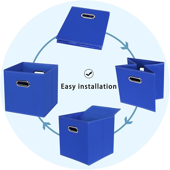 Fabric Cubby Storage Bins,13x13x13 Inches,Cube Organizer Bin Foldable Storage Boxes with Dual Handles Fabric Organizer Box and collapsible Storage basket,Set of 8,Dark Blue