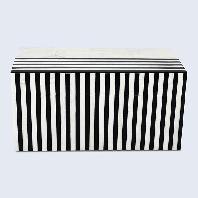 Handicrafts Home Large Decorative Storage Box with Lid – Black White Modern Storage Box, Remote Control Organizer for Coffee Table, Console & Living Room Decor – Mono Lead 12 x 6 x 2