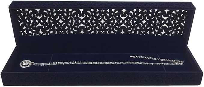 DesignSter Hollow Sapphire Blue Velvet Necklace Box - Long Chain Necklace Storage Case Jewelry Packaging Gift Box