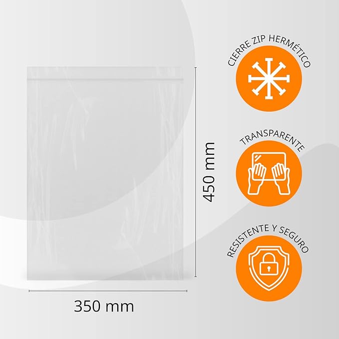 100 Clear Plastic Airtight Seal Bags Ideal for Freezing Food, Document Storage, Reusable and Storage Bags - Ophituria (100 Bags, 350 x 450 mm)