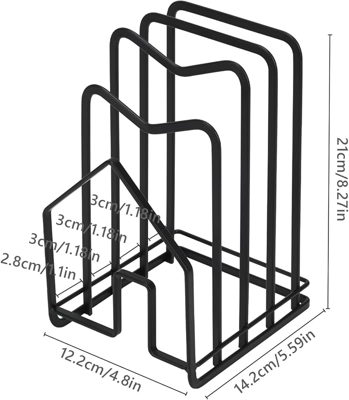 Multi-functional stainless steel kitchen cutting board rack-a compartmentalized storage rack that can accommodate 3-5 cutting boards/baking trays/trays,saving counter space (Black)