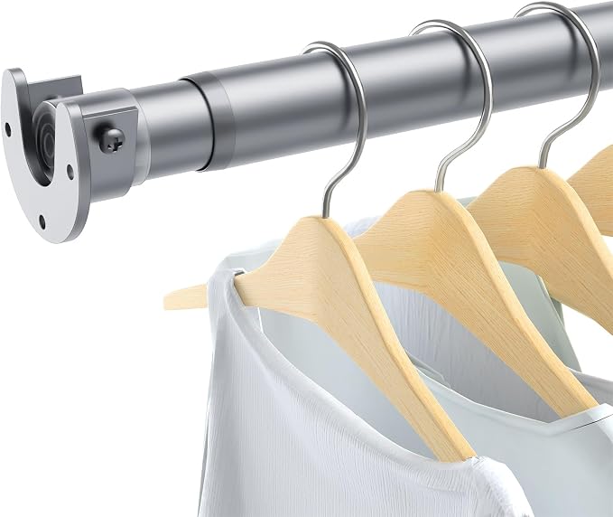 Closet Rods for Hanging Clothes, 17 to 69 Inches No-Cut Stepless Adjustable Closet Rod, 1.3 Inches Expandable Metal Heavy Duty Closet Hanging Rod for Closet Wardrobe Bathroom Laundry RV, Silver