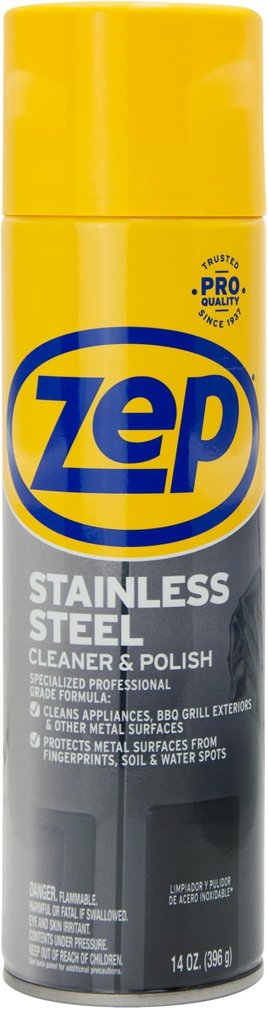 Zep Stainless Steel Cleaner & Polish - 14 oz (2 Pack) & Microfiber Rag | Fingerprint remover and polish for stainless steel refrigerators, dishwashers and appliances, with a reusable rag.