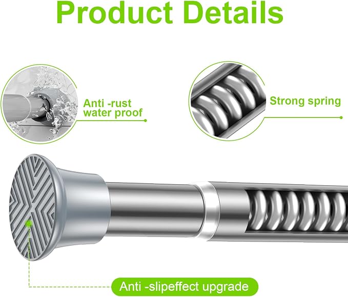 Small Tension Rods 2Pack 16-38Inch Silver Tension Curtain Rod Spring Rod Adjustable Curtain Rod No Drilling Curtain Rods for Windows Short Tension Rods for Doorway,Closet,Window