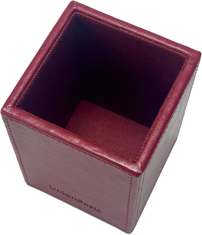 UnionBasic Square Pen Holder, Leather Pencil Cup, Desktop Caddy Stationery Organizer (Burgundy)