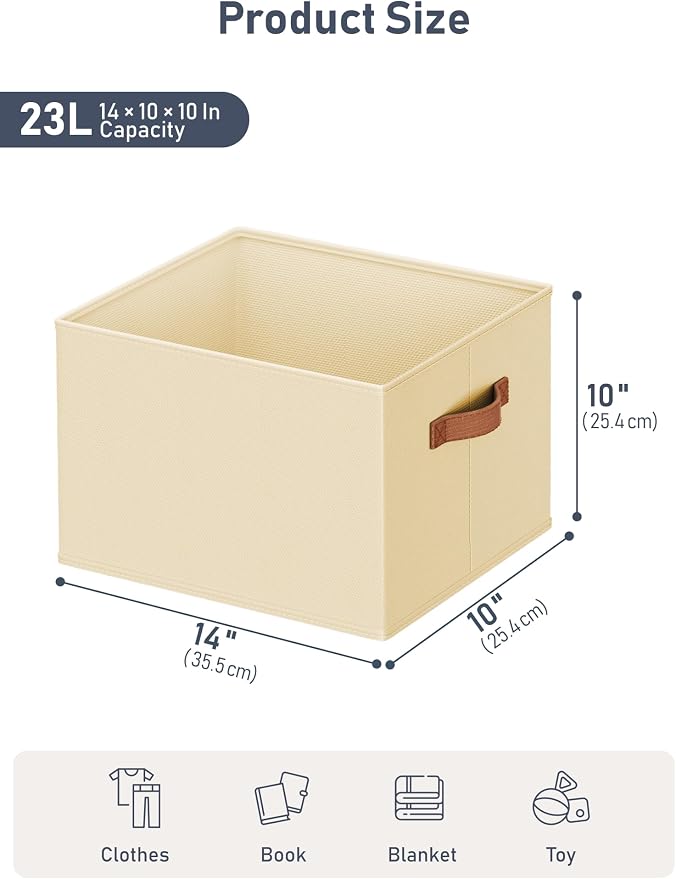 6 Pack Large Closet Storage Baskets Bins for Shelves, Collapsible Fabric Closet Organizers and Storage with Polyester Handles, Decorative Baskets for Organizing Clothes, Towels, Linen Closet 14"x10"