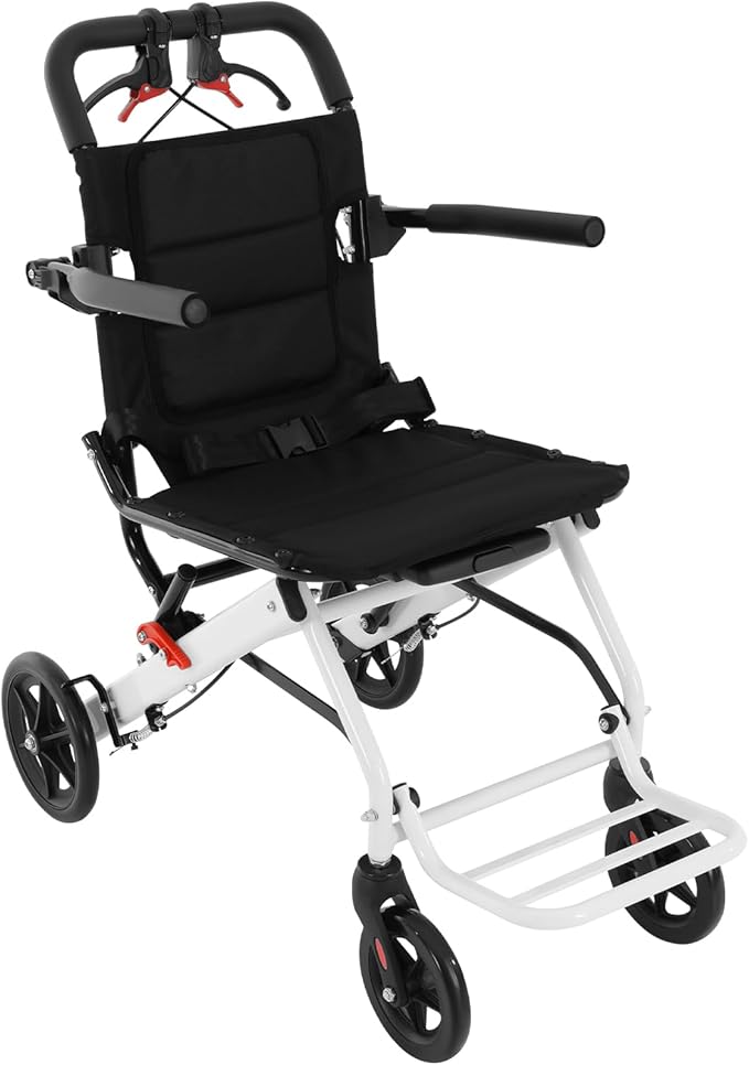 Lightweight Foldable Transport Wheelchair, Portable Transit Travel Wheelchair, Mobility Scooters for Seniors, Aluminum Wheel Chair, Portable Foldable Trolley for Homes