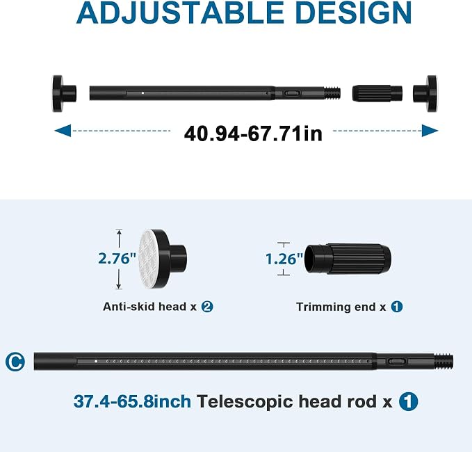 AIZESI 41-67 Inch Heavy Duty Black Tension Curtain Rod - No Drilling, Adjustable, Rust-Resistant for Outdoor, Living Room, Window, Bathroom