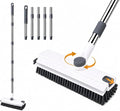 3-in-1 Floor Scrub Brush with Long Handle, Stiff Bristles & Squeegee | Stiff PP bristles, V-shaped corner brush, and silicone squeegee for shower tile, concrete, patios, and garages