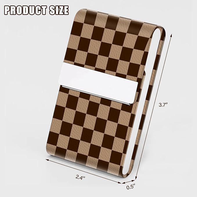 2Pack Leather Stainless Steel Business Card Holder, Metal Slim Business Card Case for Women or Men, Pocket Business Card Carrier with Prints, Magnetic Closure, RFID Blocking