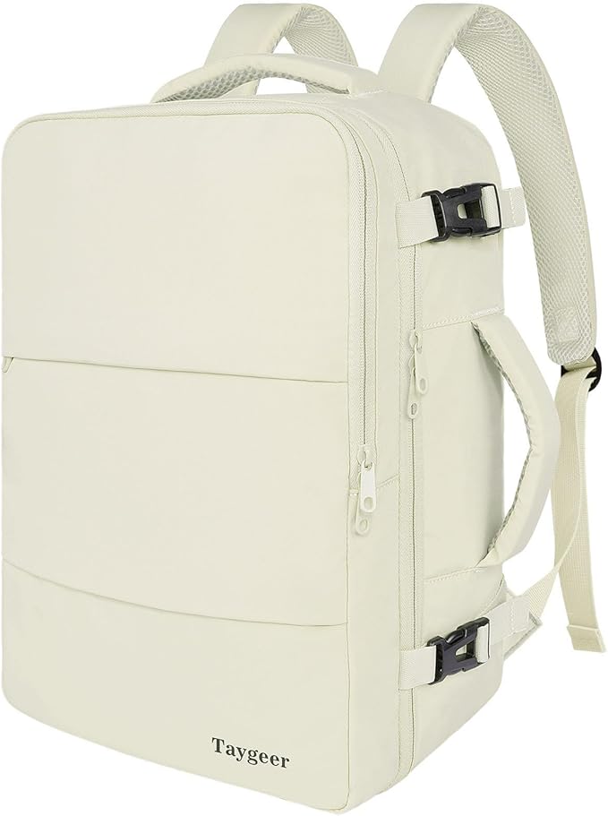 Taygeer Large Travel Backpack, 17 inch Laptop Backpack for Women | Airline Approved Personal Item Mochila, 40l Luggage Carryon Work Bag for friend and Ladies Business Travel Hiking, Beige