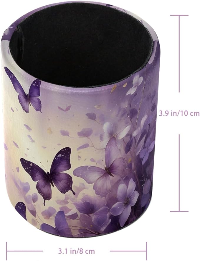 Leather Pen Holder for Desk, Butterfly Floral Pencil Cup Pen Organizer Makeup Brush Holder for Office Home Kids Countertop Desk Accessory Storage