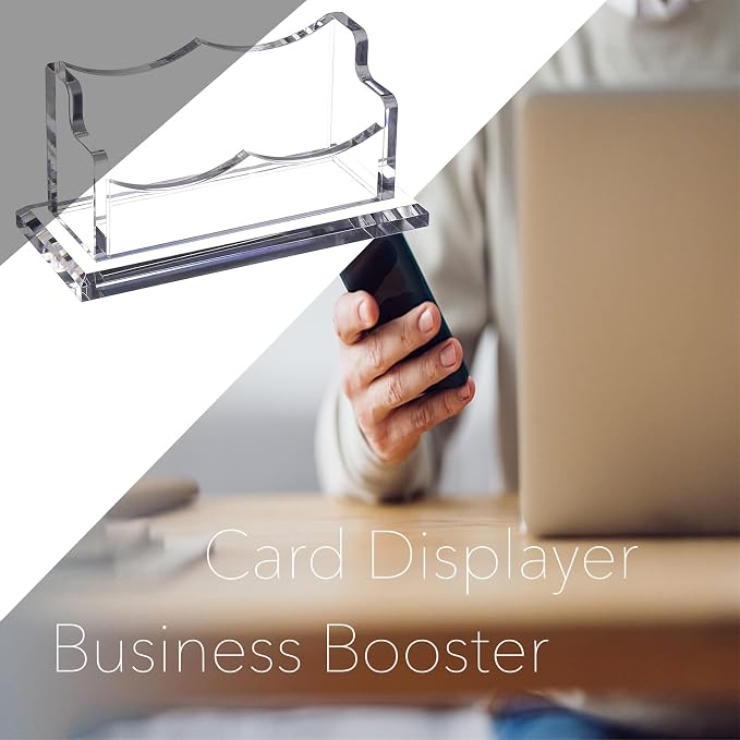 PARTSPOWER Acrylic Business Card Holder for Desk, Horizontal Clear Business Name Card Display Stand, Desk Accessory Business Name Card Organizer (Horizontal, 1-Slot)