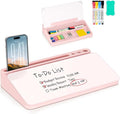 Small Desktop Glass Whiteboard with Storage, Desk White Board Stand Pink | Computer Keyboard Stand, Office Desk Organizers and Accessories with Drawer, To Do Memo Notepad, Home School Supplies
