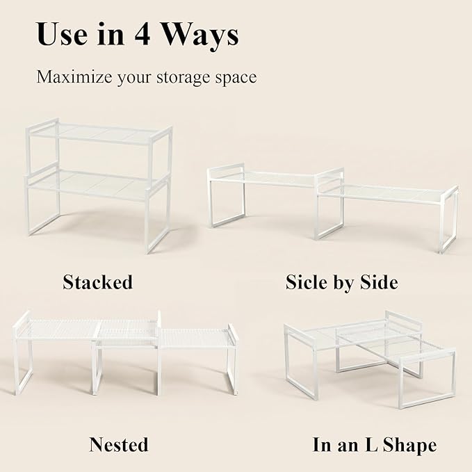 Set of 2 Cabinet Organizers 12.8''W 44 LBS Load Capacity Heavy Duty Kitchen Pantry Shelves Counter Countertop Storage Racks