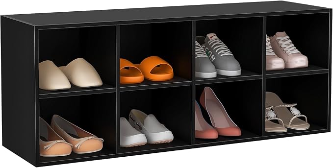 Tangkula 8 Cubbies Shoe Storage Bench, Shoe Organizer with 500 LBS Weight Capacity, Cubby Shoe Rack Storage Cabinet for Entryway, Hallway, Living Room and Bedroom (Black)