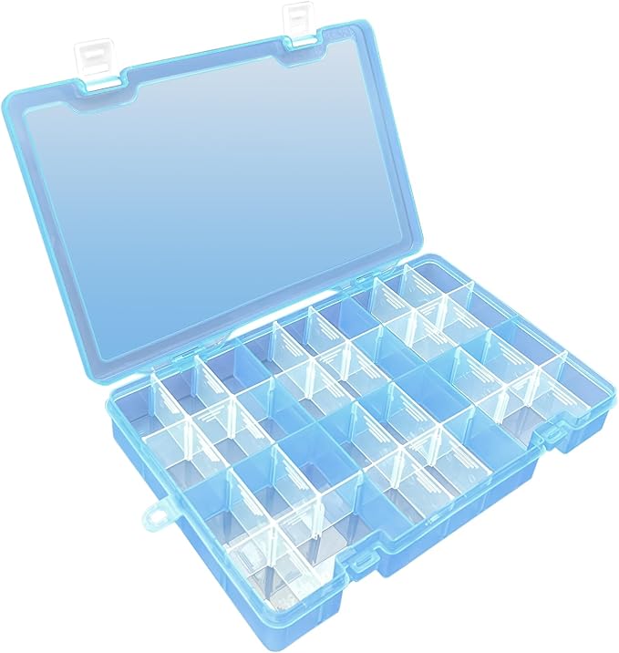 DUOFIRE Plastic Organizer Container Storage Box Adjustable Divider Removable Grid Compartment Big Clear Slot Box for Jewelry Beads Earring Container Tool Fishing Hook Small Accessories, Blue 34 Grids