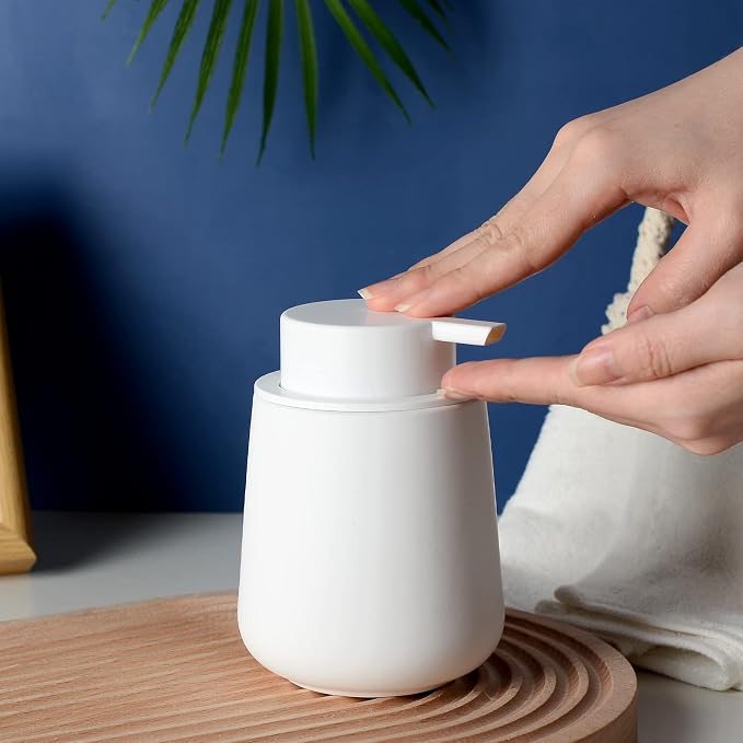 Bosilunlife 12Oz Ceramic Foam Soap Dispenser for Bathroom Kitchen Counter | Premium countertop foam pump creates delicate dense foam, stable desktop placement, Rubber Paint White