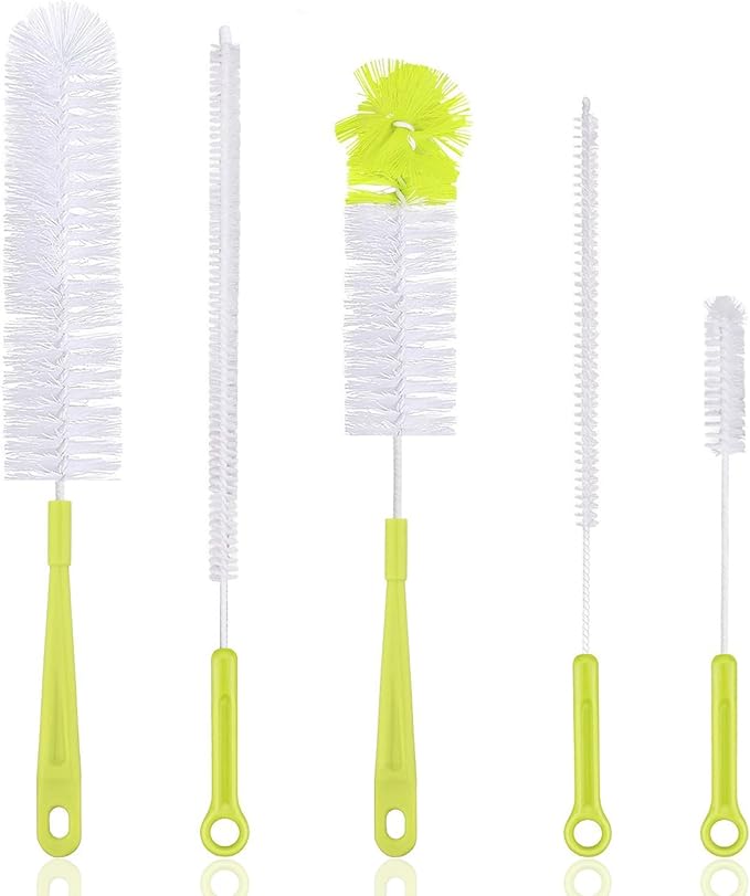 Vila 5-Pack Reusable Straw Pipe Cleaner Brush Set, Long Pipe Brush Cleaner Tool Kit, Nylon Cleaning Brush for Water Bottle, Teapot, Narrow Neck Glass Containers, Baby Bottle, Jug, Hookah, Hydro Flask
