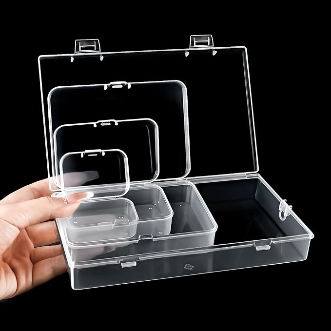 Mauproy Small Plastic Storage Containers with Lids, 4 Sizes, 24 Pack | Mini Bead Storage and Organizers, Rectangular Small Items Organizer Boxes with Hinged Lids and Labels for Craft Jewelry