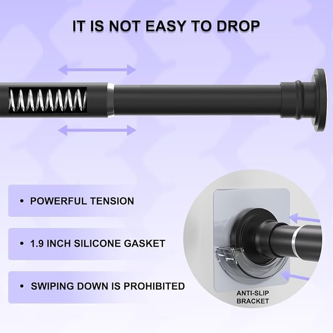 Small Tension Rod 18-32 Inches Black Shower Curtain Rod Heavy Duty Spring Short Tension Curtain Rod No Drilling Adjustable Shower Rod for Closet