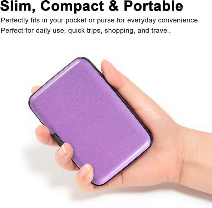 Credit Card Holder, RFID Blocking Metal Card Wallet for Women Men Slim ID Card Holders Protector Aluminum Business Hard Case (Lavender Purple)