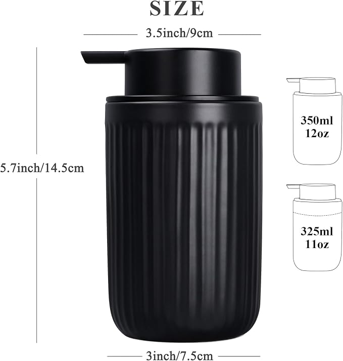 BosilunLife Dish Hand Soap Dispenser - Black Liquid Pump Soap Dispenser for Bathroom Decro 12oz Ceramic Kitchen Dish Dispenser with Rust-Proof Liquid Pump Modern Refillable Lotion Bottles