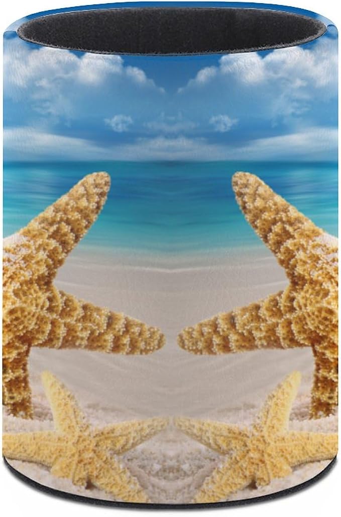 Beach Starfish Seashell Pen Holder Pencil Cup Desk Organizer | Cute Makeup Brush Holder PU Multifunctional Office Suppliesfor Decor Home Classroom School