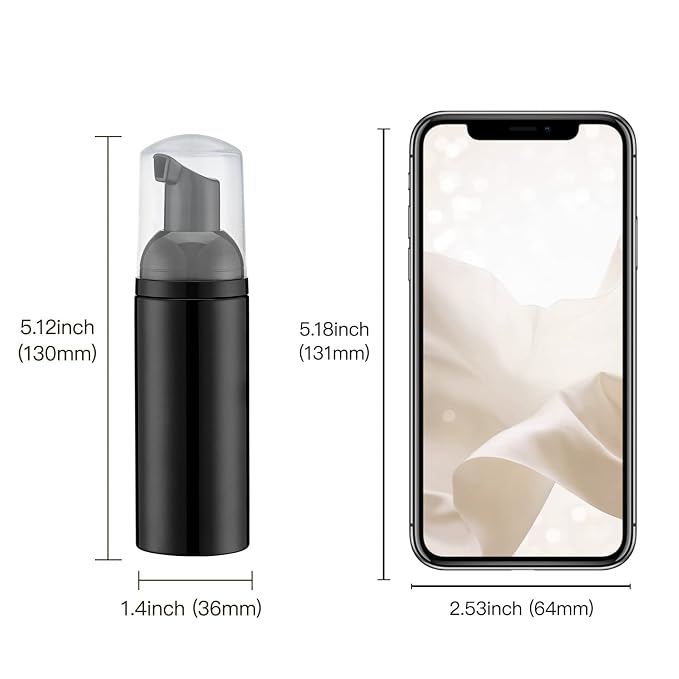 Travel Foam Pump Bottle - 2oz Small Size Foaming Hand Soap Dispenser - Mini Portable Mousse Lash Shampoo Kit Container for Hair - Empty Leak Proof Plastic Black Foamer 30Pack