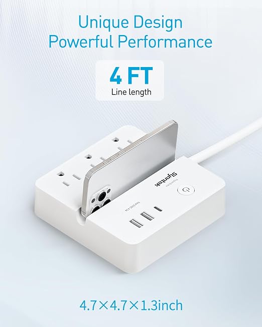 Syantek Remote Control Power Strip with 3 RF Controlled Outlets Surge Protector Power Strip with 3 USB Ports, Phone Holder, 15A/1875W 4ft Cord Remote Control Outlet Plug for Home Office