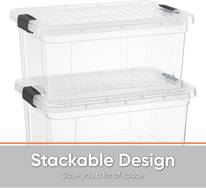 Superio Clear Storage Box with Lid, 21 Quart Plastic Container Bins for Organizing, Stackable Crates, BPA Free, Non Toxic, Odor Free, Organizers for Home, Office, School, and Dorm