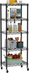 Golpart Small Shelves Storage Wire Metal Adjustable Shelf Unit with Wheels | 5 tier Shelving Organizers Storage Shelving for Bathroom Laundry Room Kitchen Pantry 11.7”D x 17.7”W x 57.2”H Black