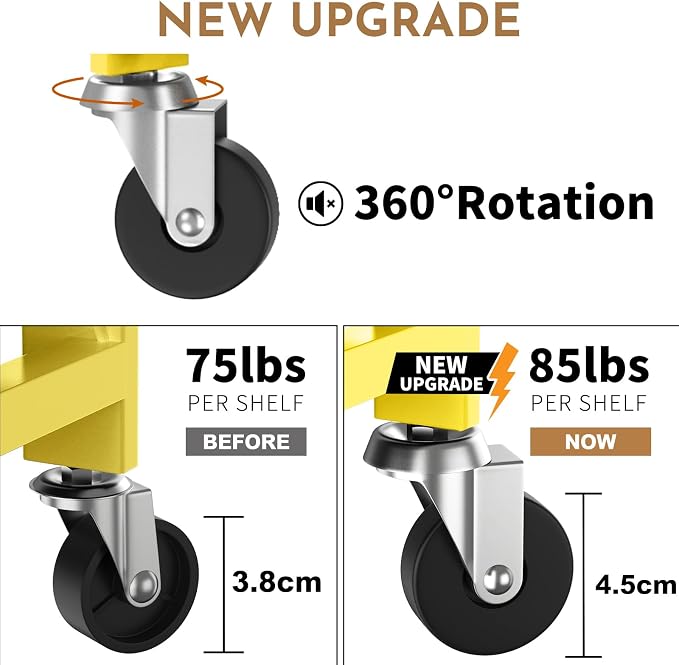 5 Tier Foldable Storage Shelves with Wheels -No Assembly Metal Folding Shelves Collapsible Shelving Unit Display Heavy Duty Rolling Shelf for Home Kitchen Office Room (Gold, 64" x 13" x 27")