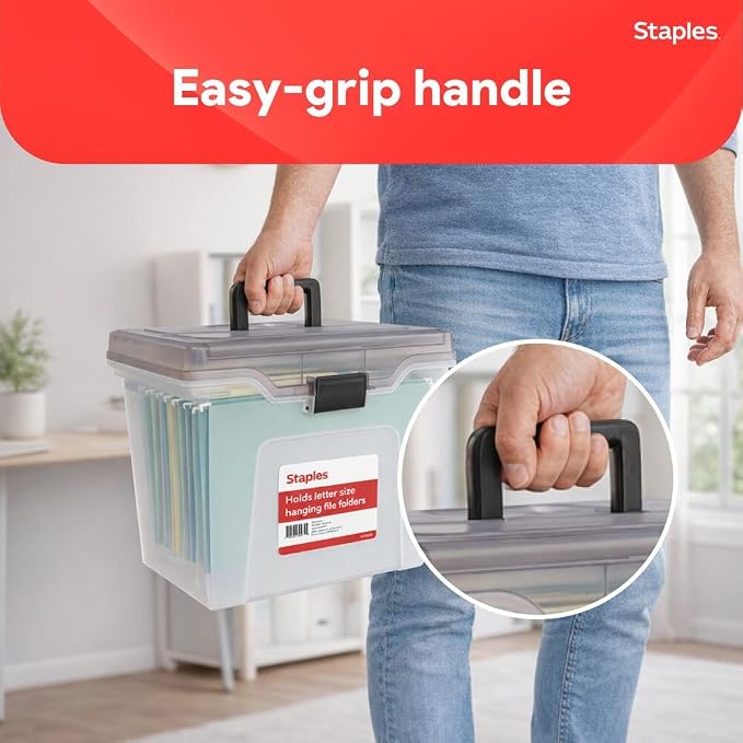 STAPLES File Box File Portable Tote, Letter Size, Clear, 4/Carton