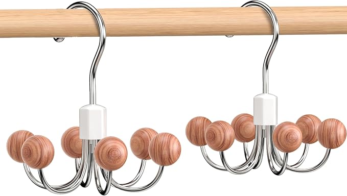 OHIYO 2-Pack 360° Swivel Hoodie Hangers with 6 Cedar Balls, Closet Organizer for Bra, Scarves, Belts, Purse & Accessories Storage